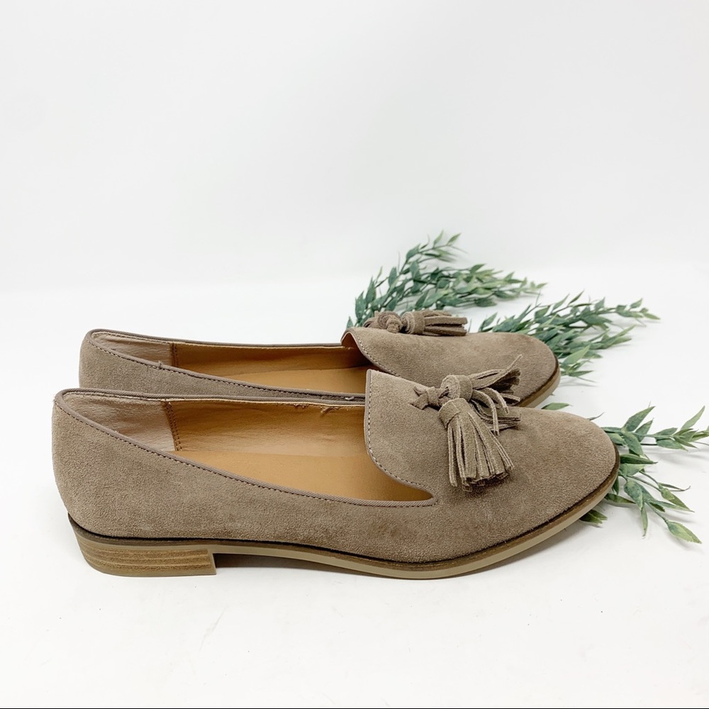 STEVE MADDEN ALORE TAUPE LEATHER LOAFERS